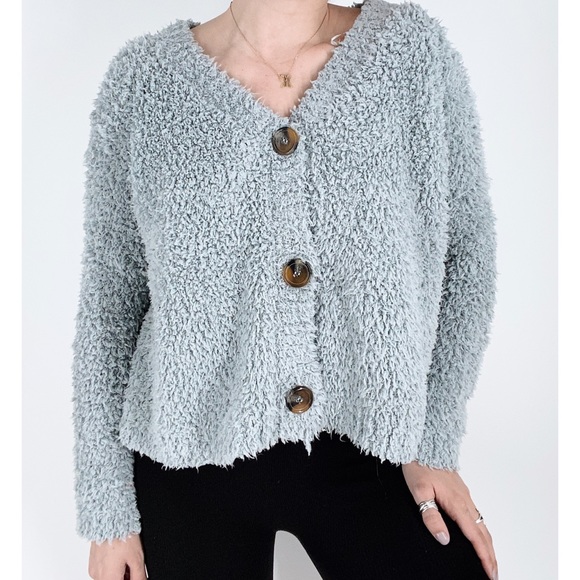 Hippie Rose Fuzzy Sky Blue Cardigan 